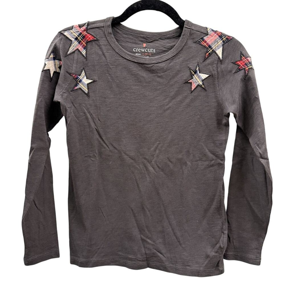 J.Crew Crewcuts Girls Holiday Plaid Star Applique Long Sleeve Shirt Size L 10/11